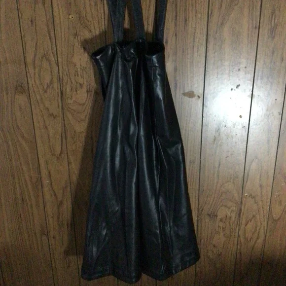 Anthropologie Faux Leather Pinafore Black Skirt - Picture 5 of 6